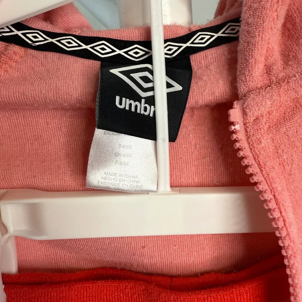Umbro Girls‎ Pink Terry Tracksuit Set Full Zip Hoodie Size 6 6X